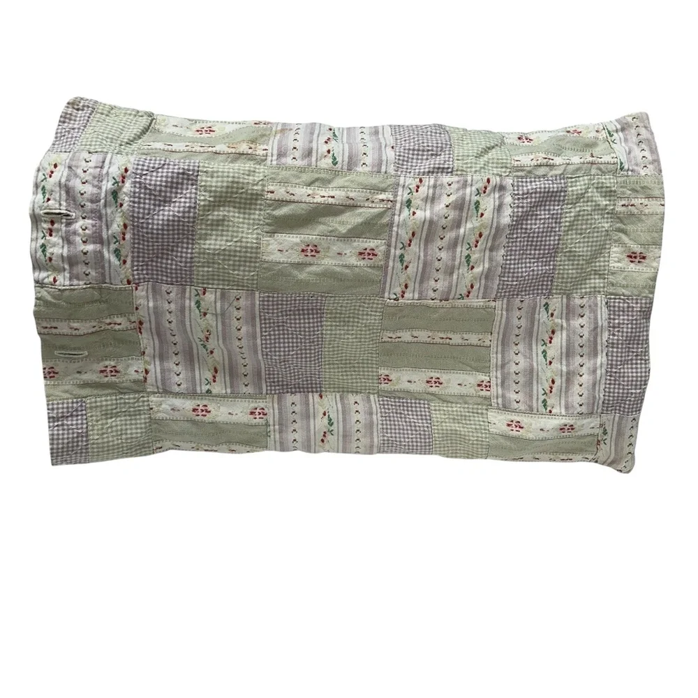 Traditions Pamela Kline Vintage green cream patchwork FLORAL lumbar pillow sham